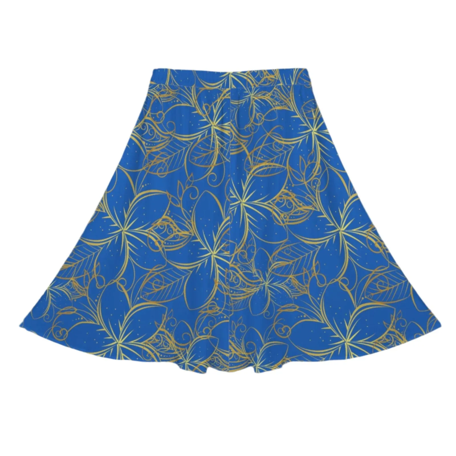 Golden Frangipani Blue Mid Length Skirt with Pockets up to 5 XL (FWS)