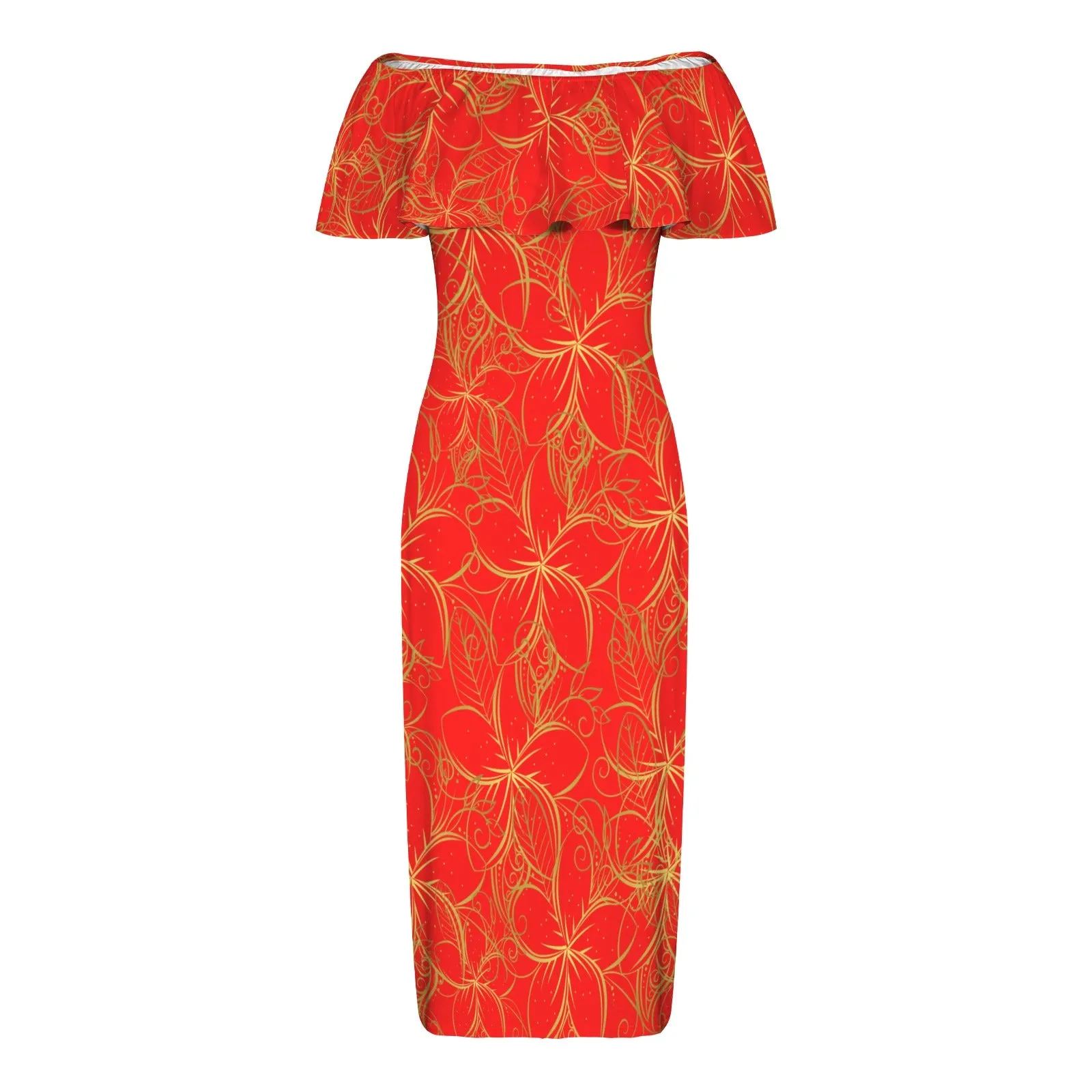 Golden Frangipani Red Off Shoulder Maxi Dress up to 6 XL (FWS)