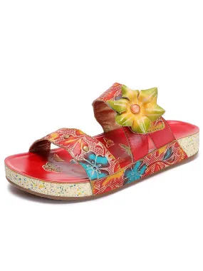 Hadleigh Genuine Leather Flower Slippers