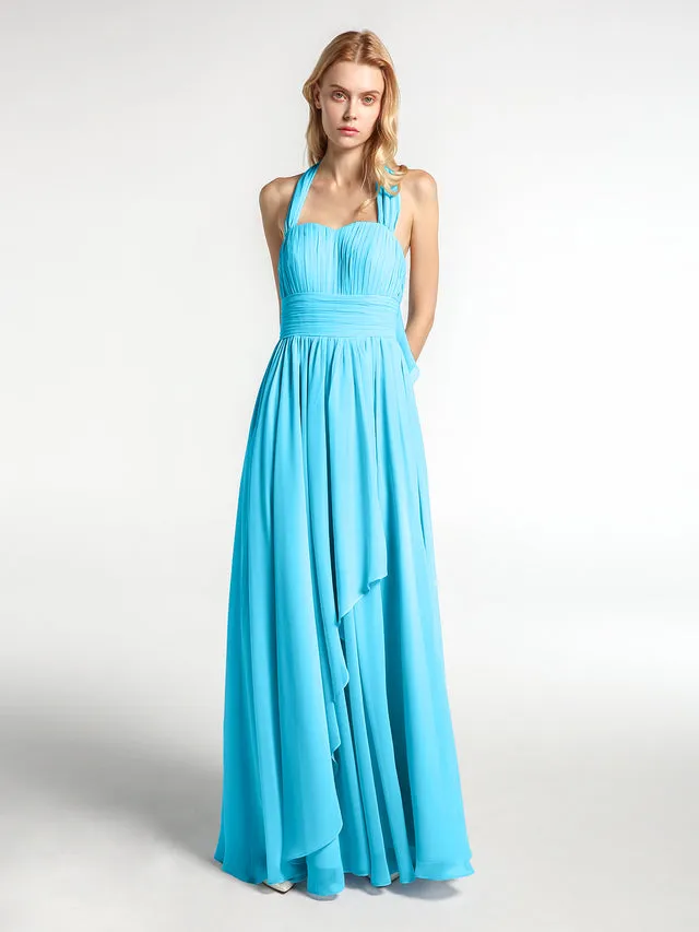 Halter Chiffon Dresses with Cascade Skirt Clearance