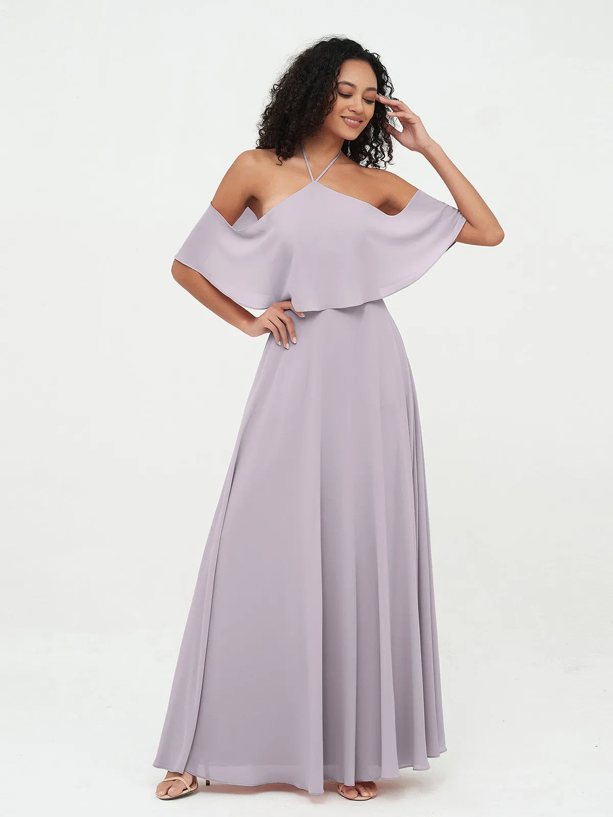 Halter Off the Shoulder Max Dresses with Pockets-Dusk