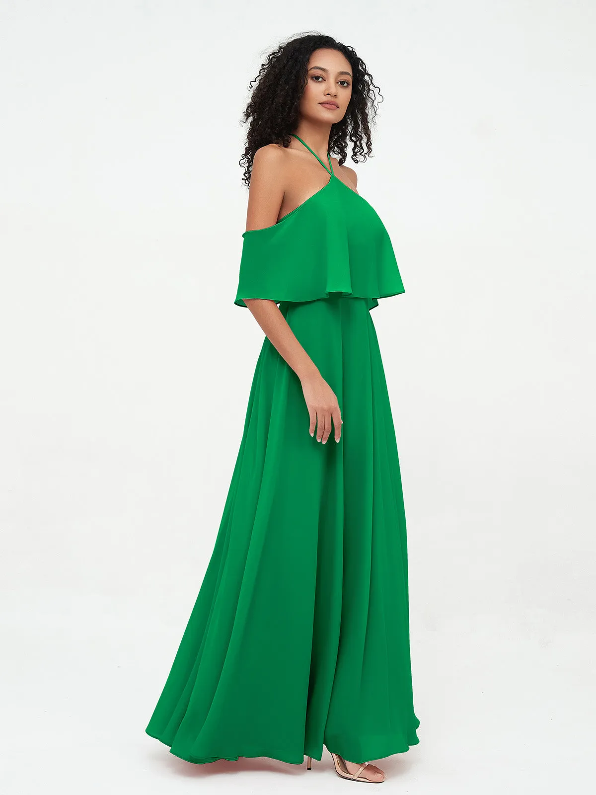 Halter Off the Shoulder Max Dresses with Pockets-Emerald