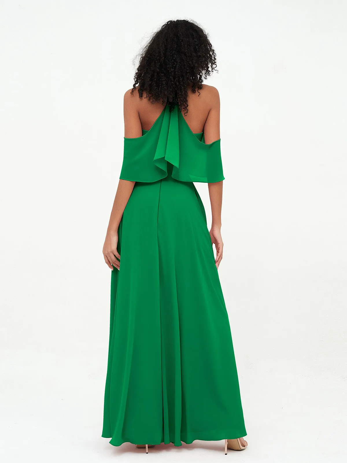 Halter Off the Shoulder Max Dresses with Pockets-Emerald