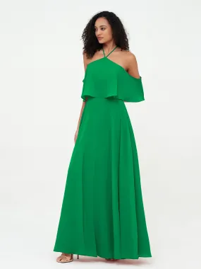Halter Off the Shoulder Max Dresses with Pockets-Emerald