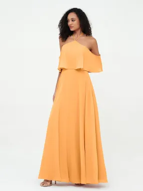 Halter Off the Shoulder Max Dresses with Pockets-Tangerine