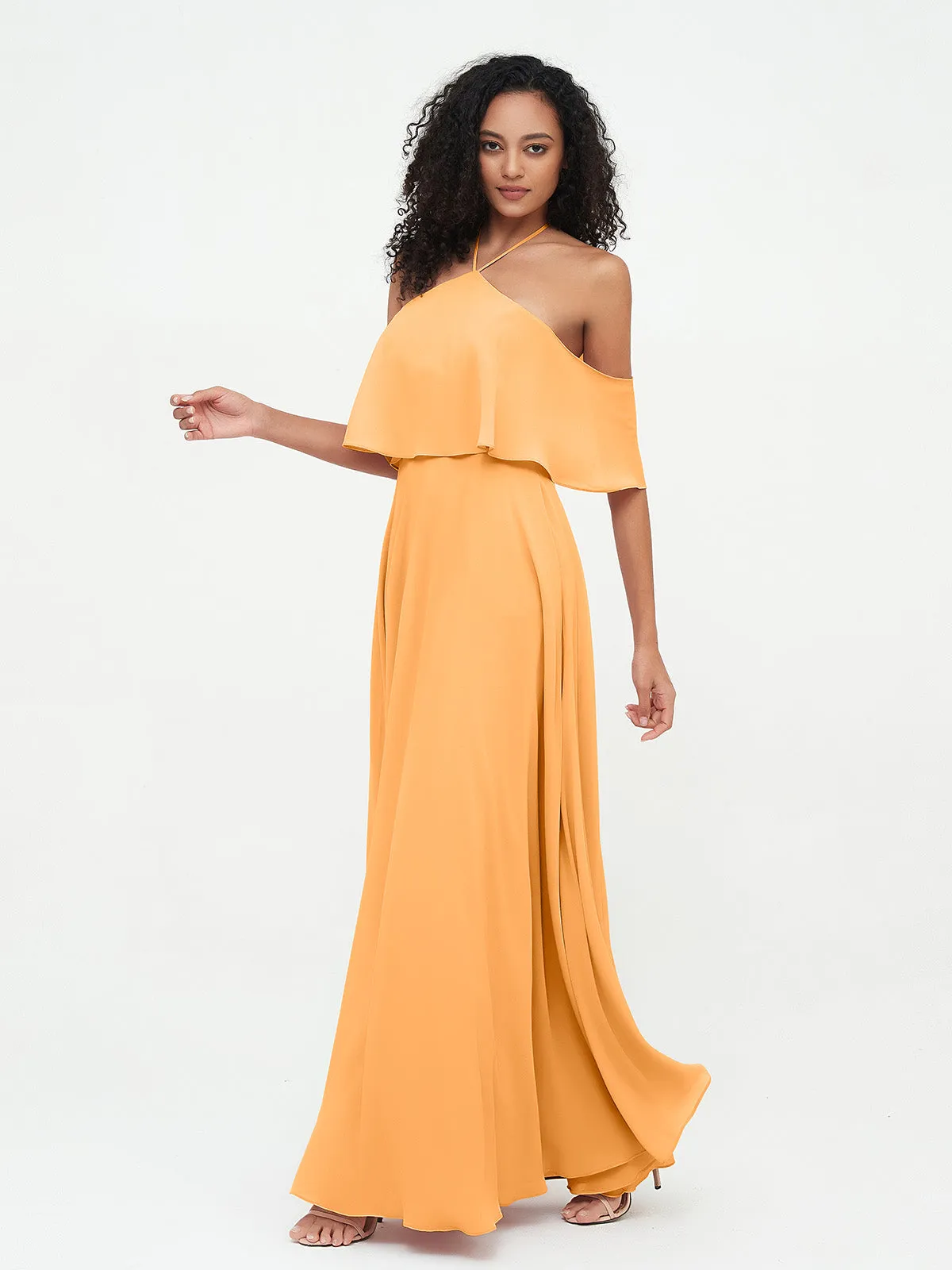 Halter Off the Shoulder Max Dresses with Pockets-Tangerine