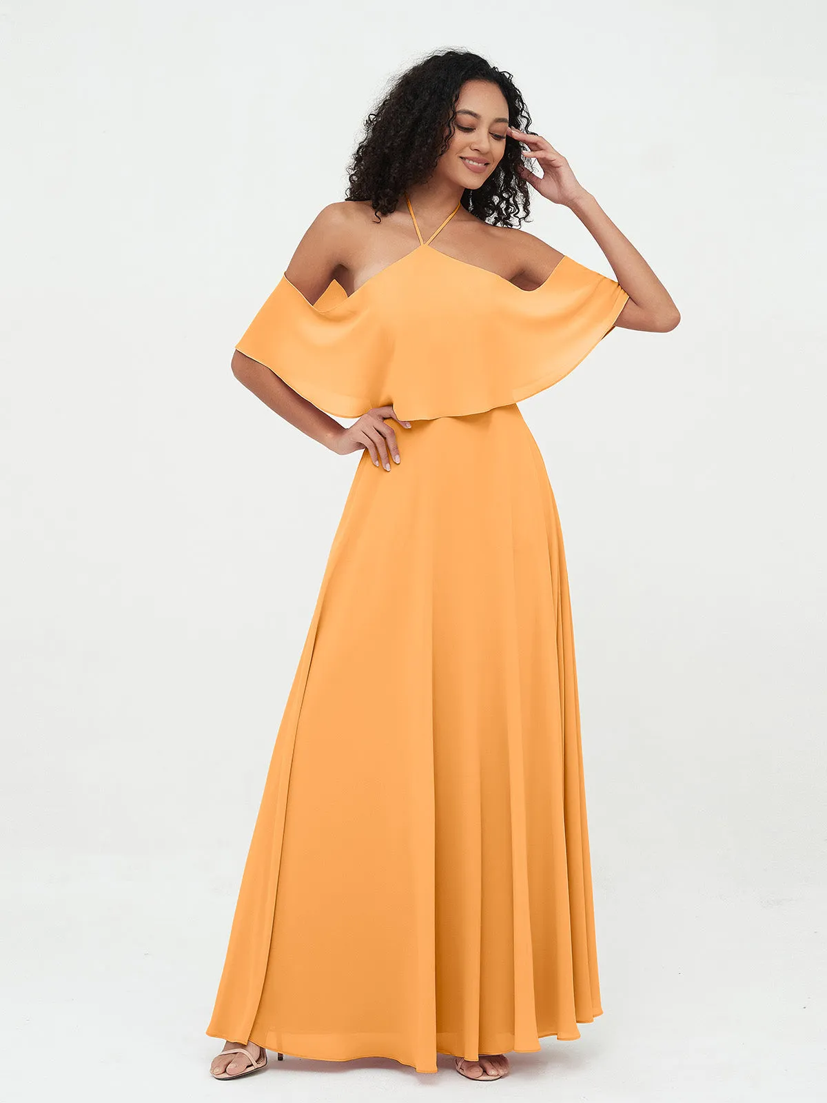 Halter Off the Shoulder Max Dresses with Pockets-Tangerine