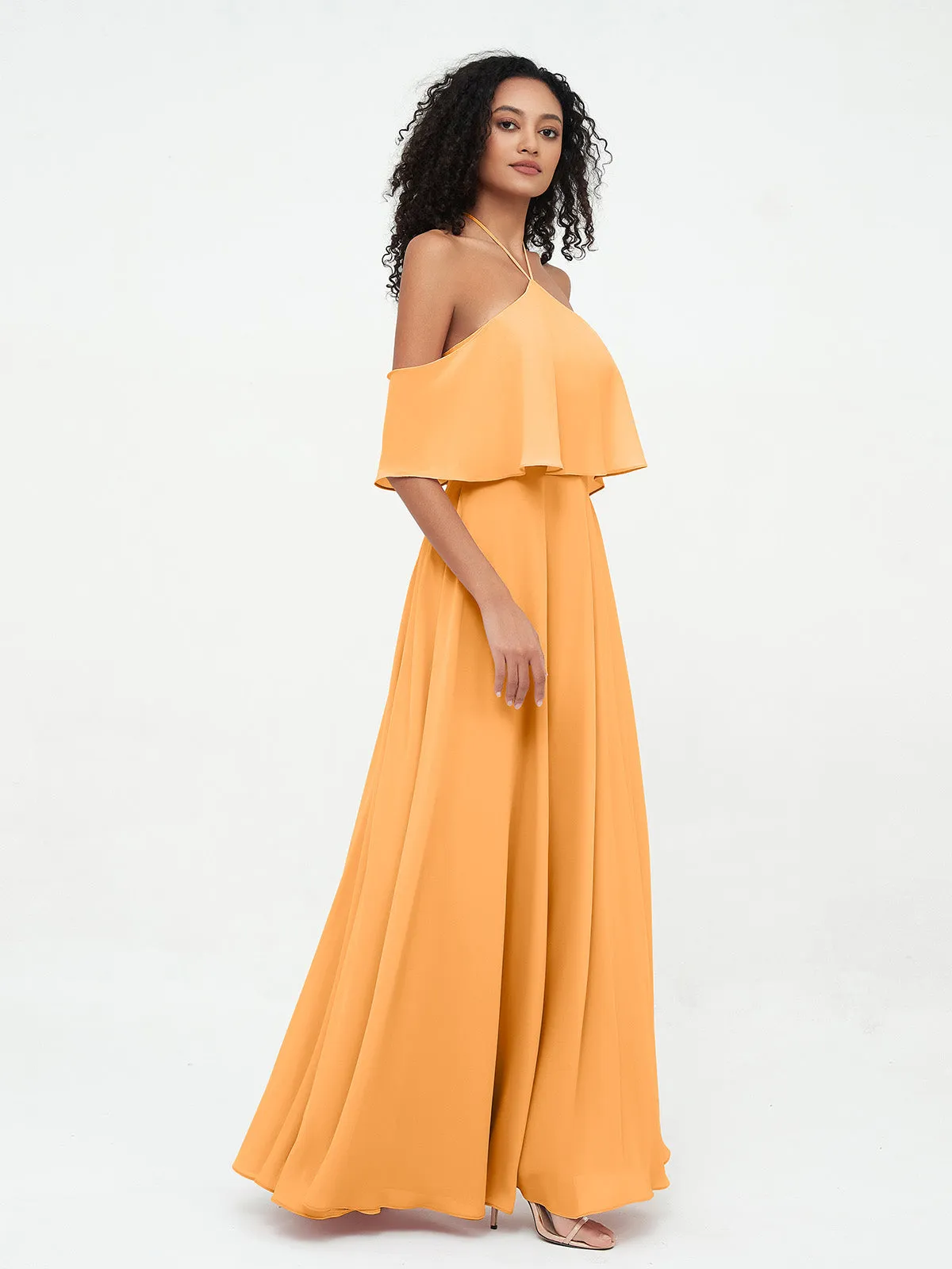Halter Off the Shoulder Max Dresses with Pockets-Tangerine