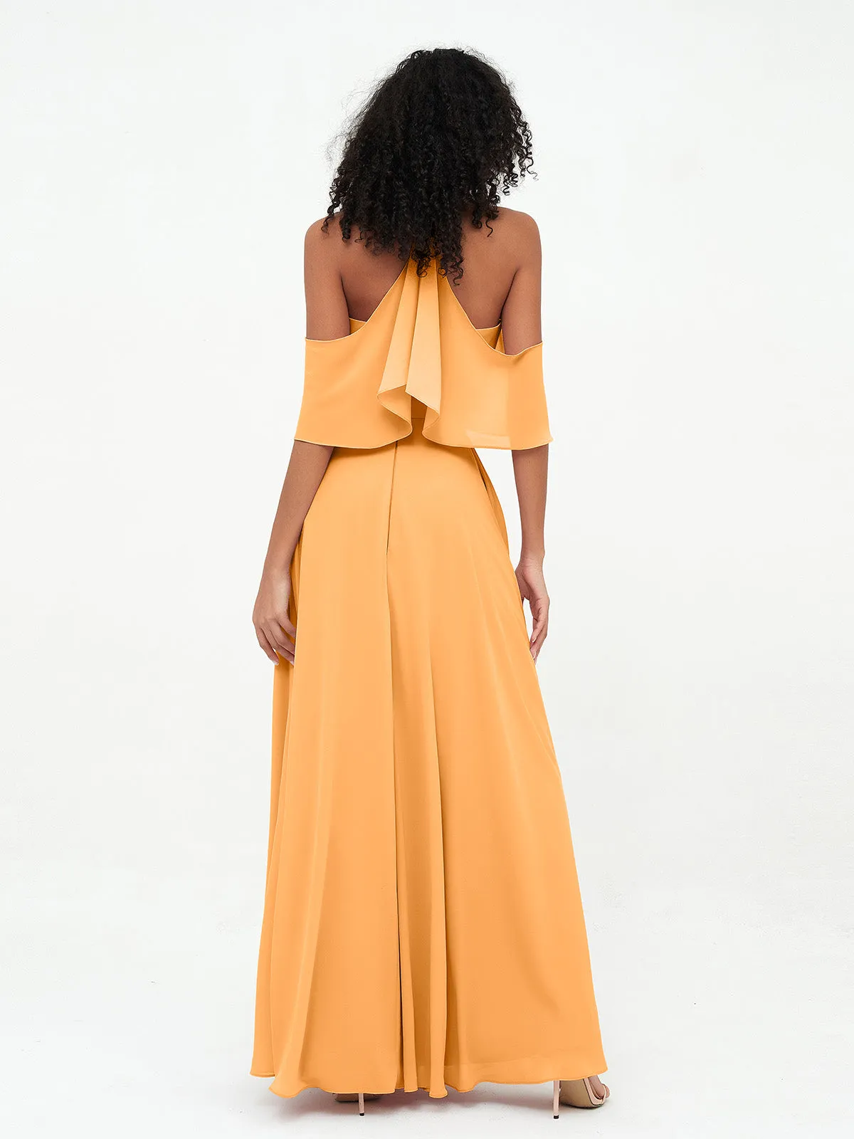 Halter Off the Shoulder Max Dresses with Pockets-Tangerine