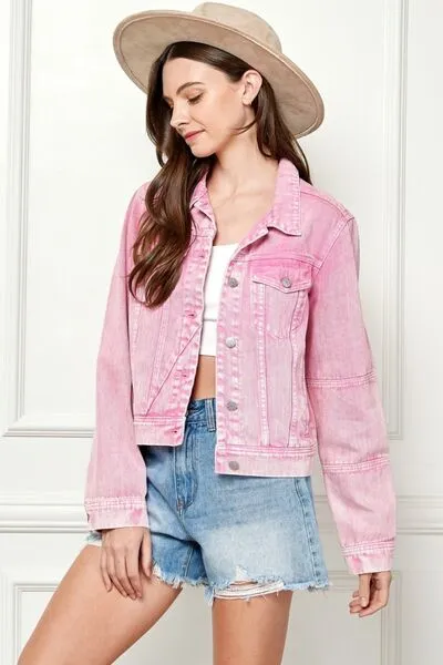 Hazel Blues® |  Veveret Button Up Cropped Denim Jacket