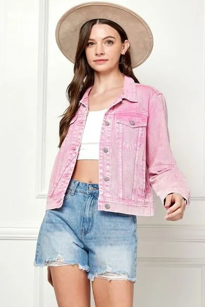 Hazel Blues® |  Veveret Button Up Cropped Denim Jacket