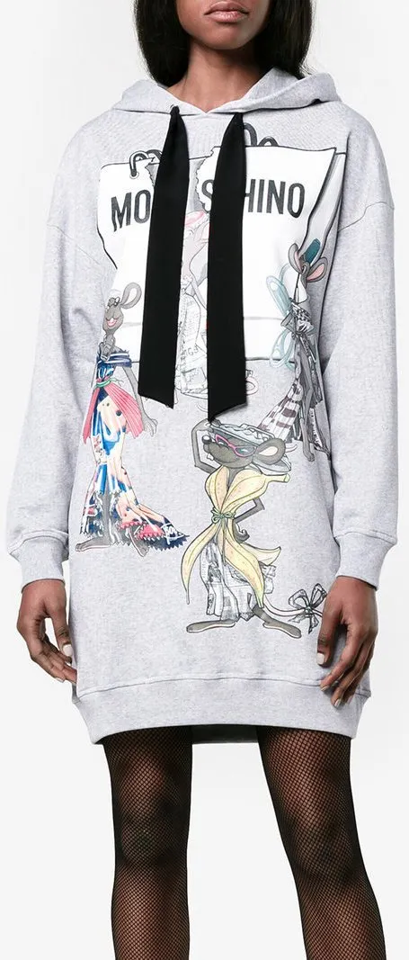 Hooded Printed Cotton Sweatshirt Dress