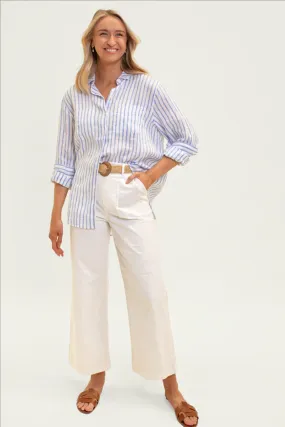 HUT - Boyfriend Linen Shirt - White & Blue Chambray Stripe