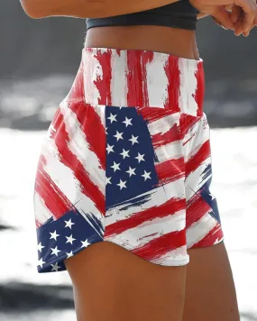 Independence Day Patterns Print Loose Slit Shorts