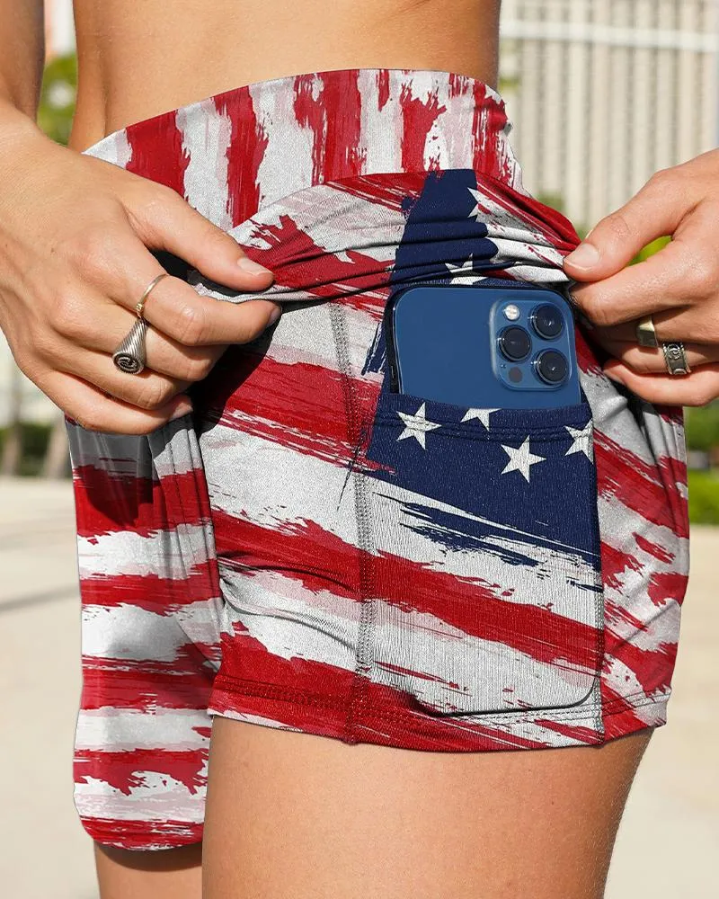 Independence Day Patterns Print Loose Slit Shorts