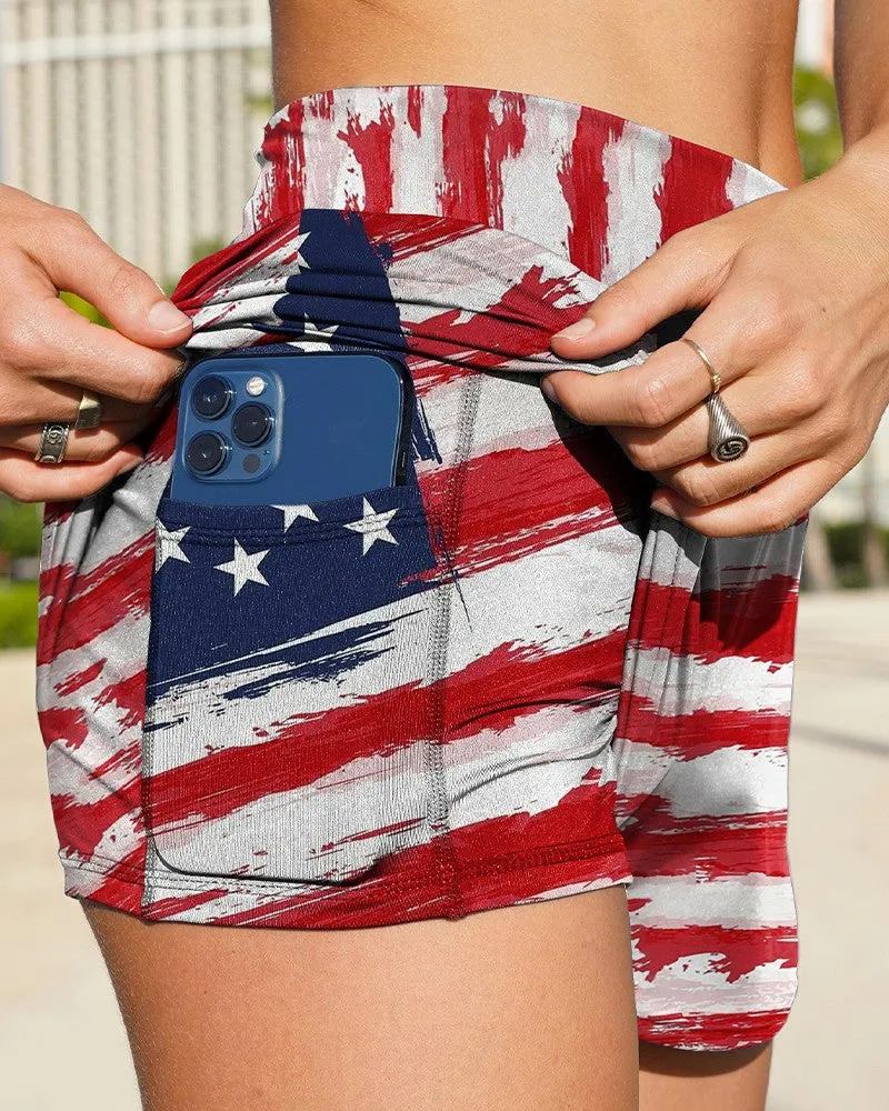 Independence Day Patterns Print Loose Slit Shorts
