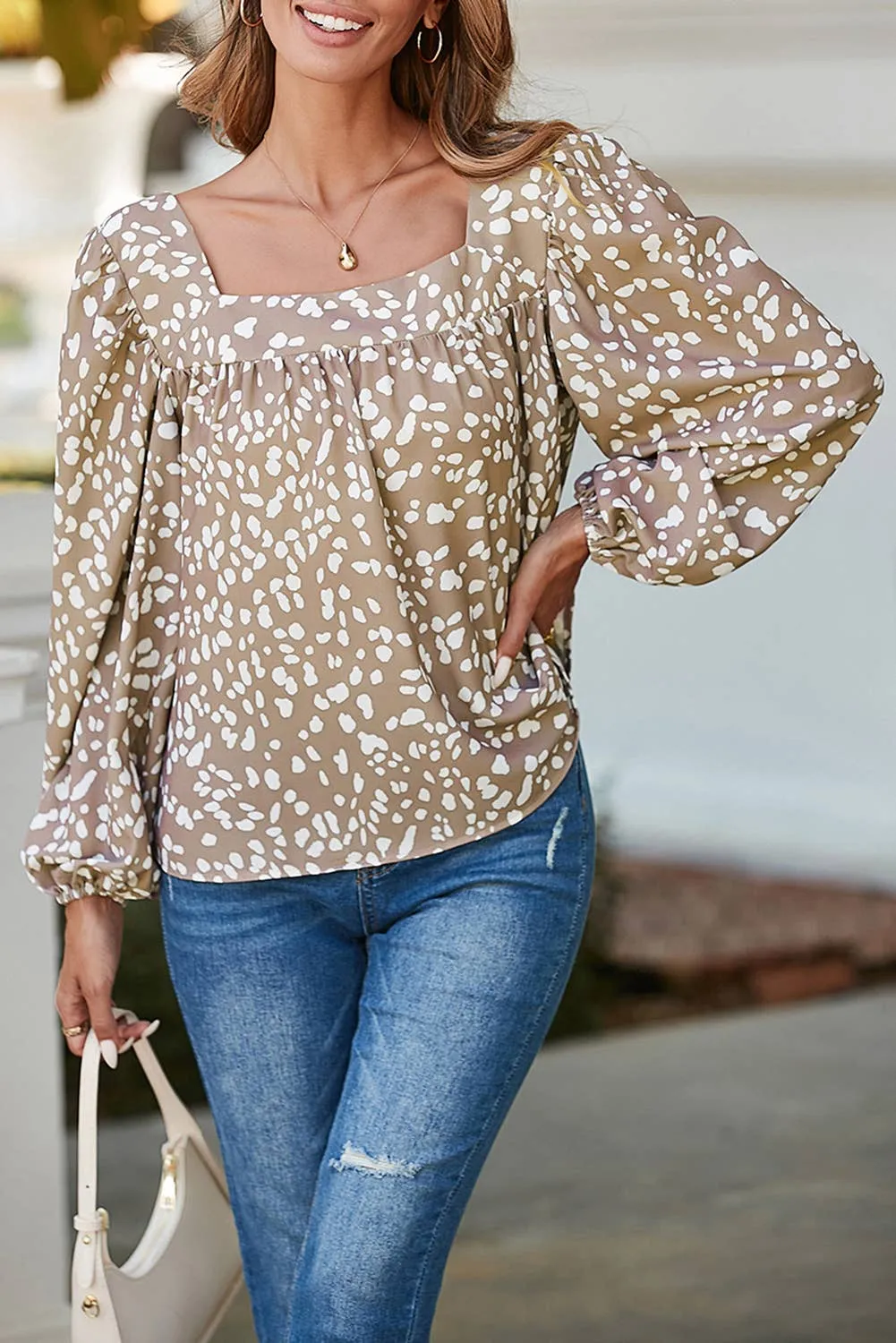 Julie - Leopard Square Neck Puff Sleeve Blouse