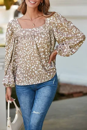 Julie - Leopard Square Neck Puff Sleeve Blouse