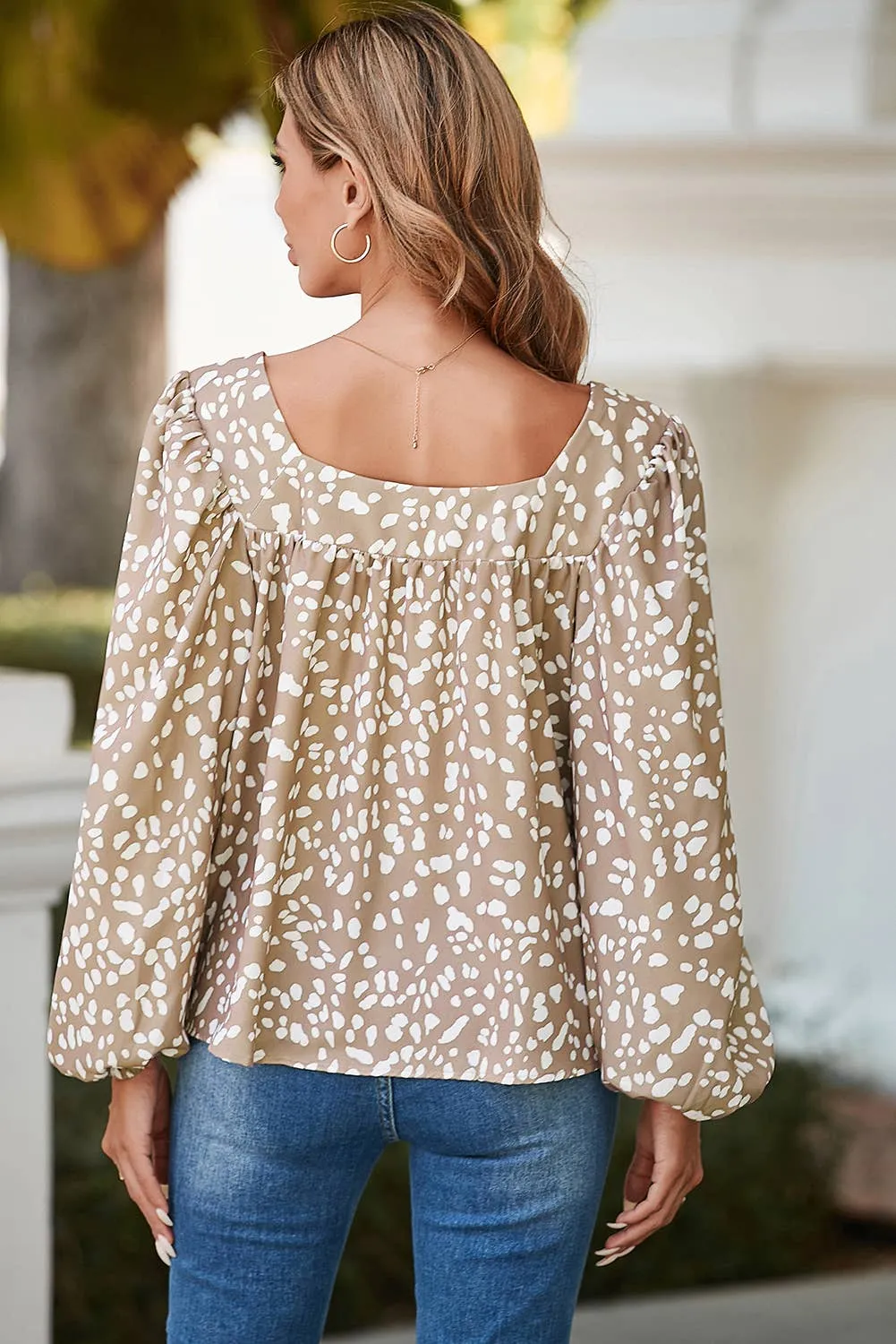 Julie - Leopard Square Neck Puff Sleeve Blouse