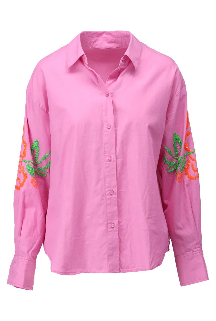 K-design - Oversized blouse met rozen (A750Fuchsia pink)