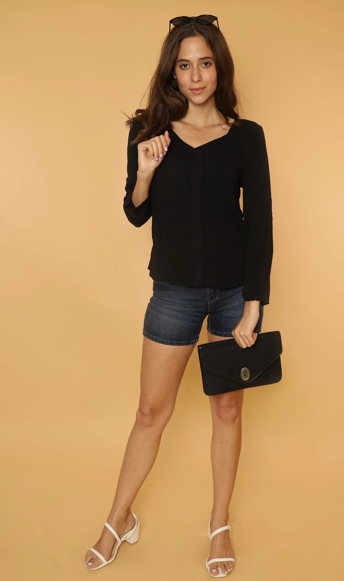 KALEI Long-Sleeve Tunic Top (Black)