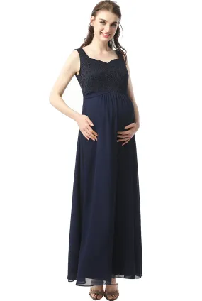 Kimi   Kai Maternity "Kyra" Lace Accent Maxi Dress