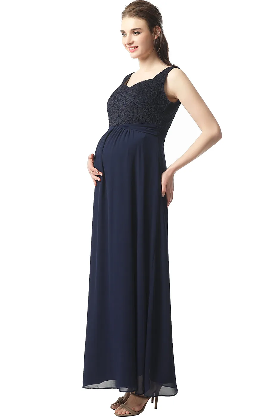 Kimi   Kai Maternity "Kyra" Lace Accent Maxi Dress