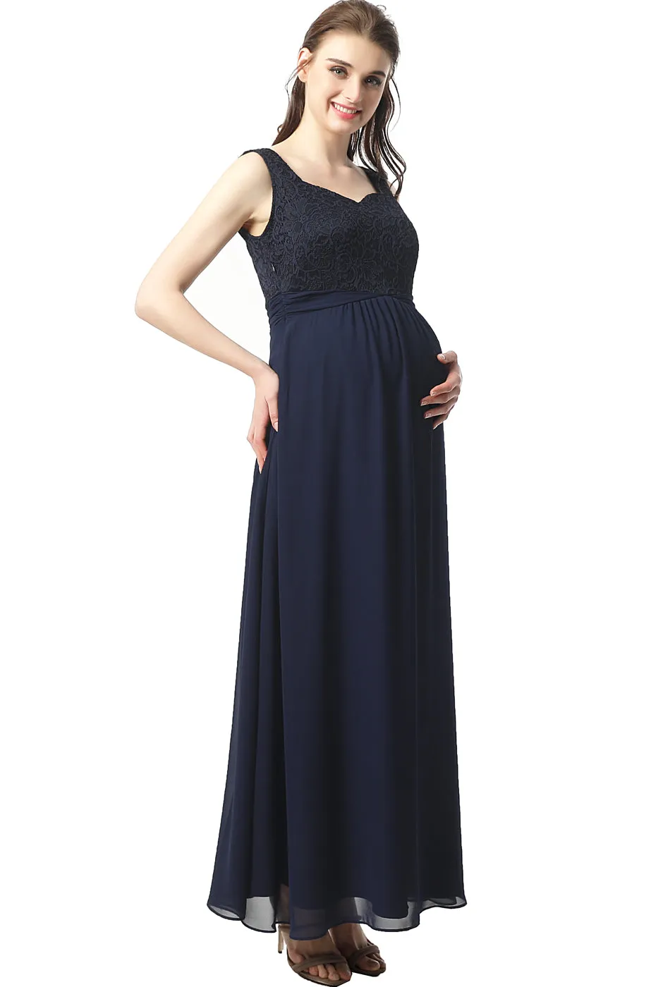 Kimi   Kai Maternity "Kyra" Lace Accent Maxi Dress