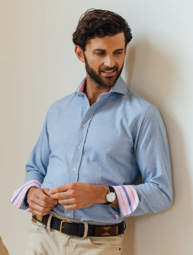 KOY CLOTHING<BR>
Cotton Cashmere Long Sleeve Shirt<BR>
Light Blue<BR>