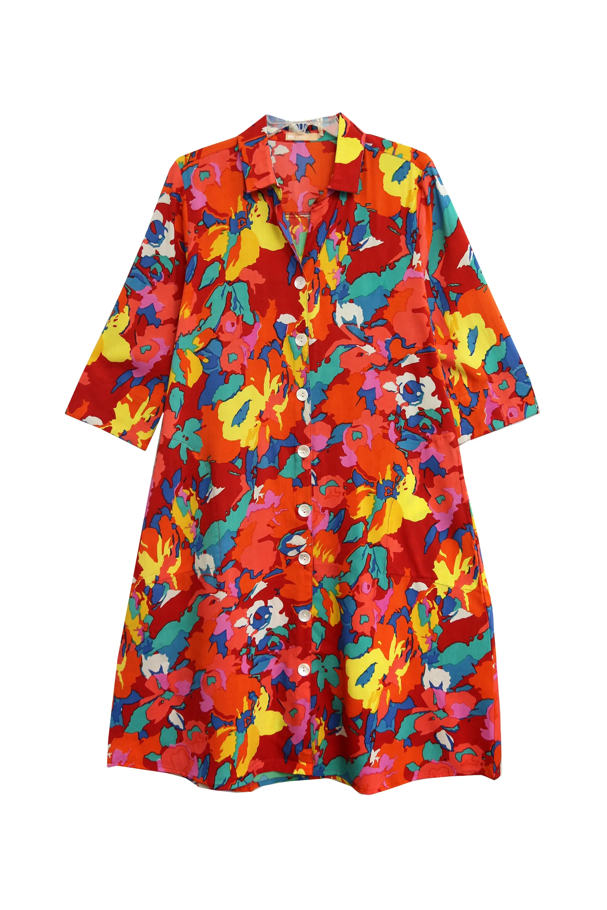 La Cera Summer Floral Printed Button Front Shirt Dress