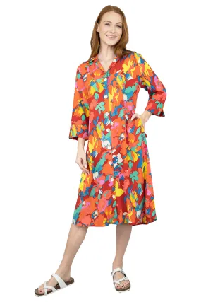 La Cera Summer Floral Printed Button Front Shirt Dress