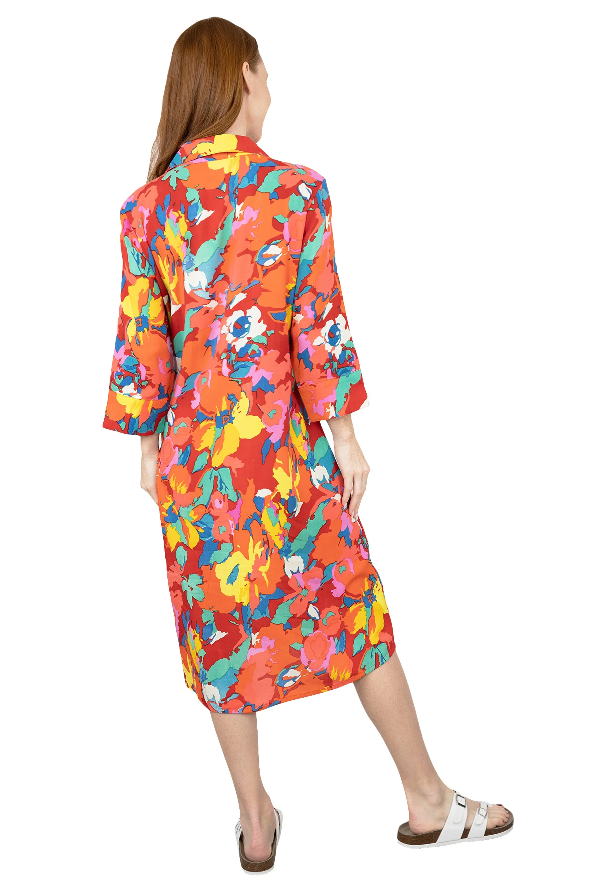 La Cera Summer Floral Printed Button Front Shirt Dress