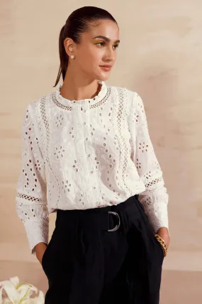 Lace Trimmed Broderie Blouse