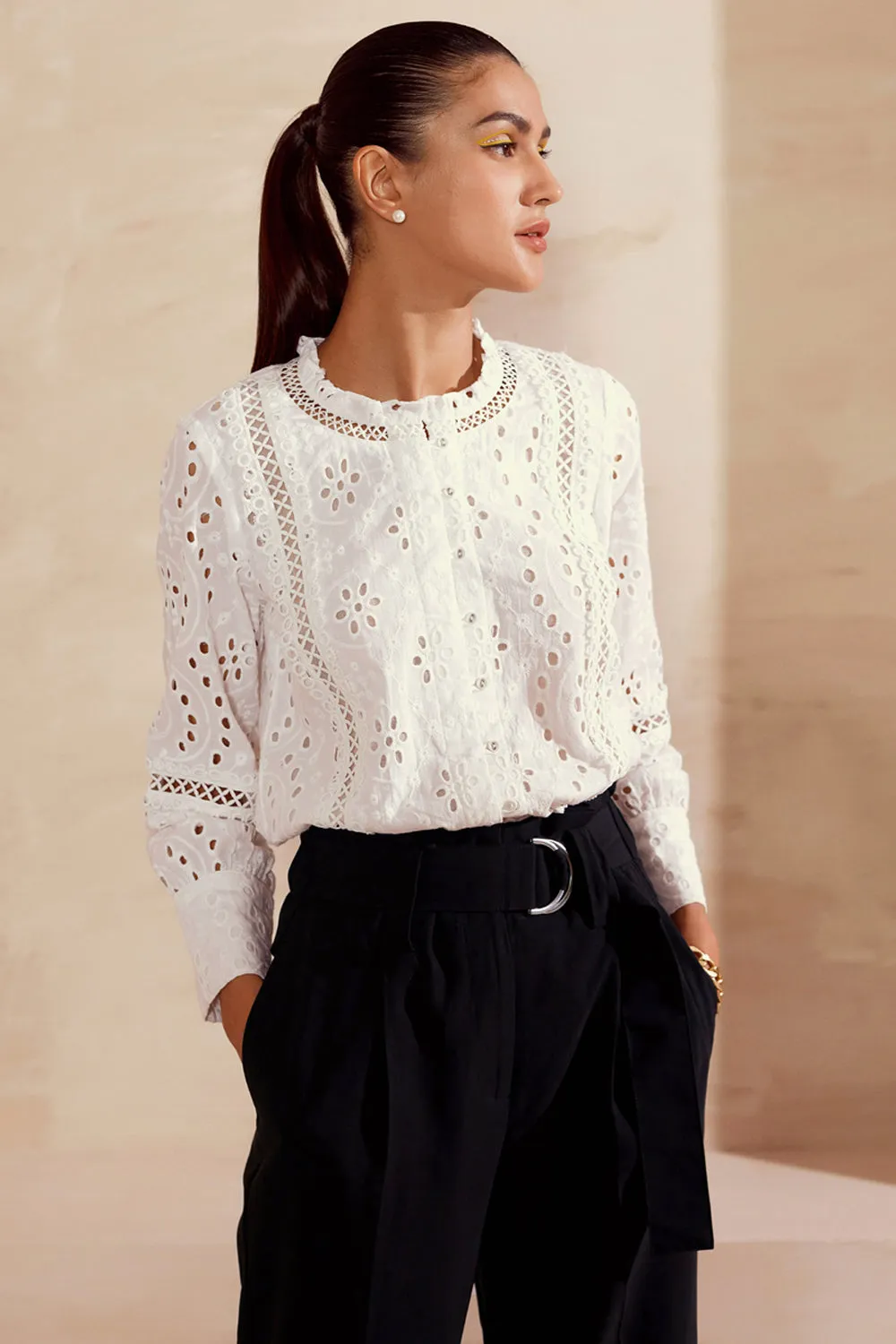 Lace Trimmed Broderie Blouse