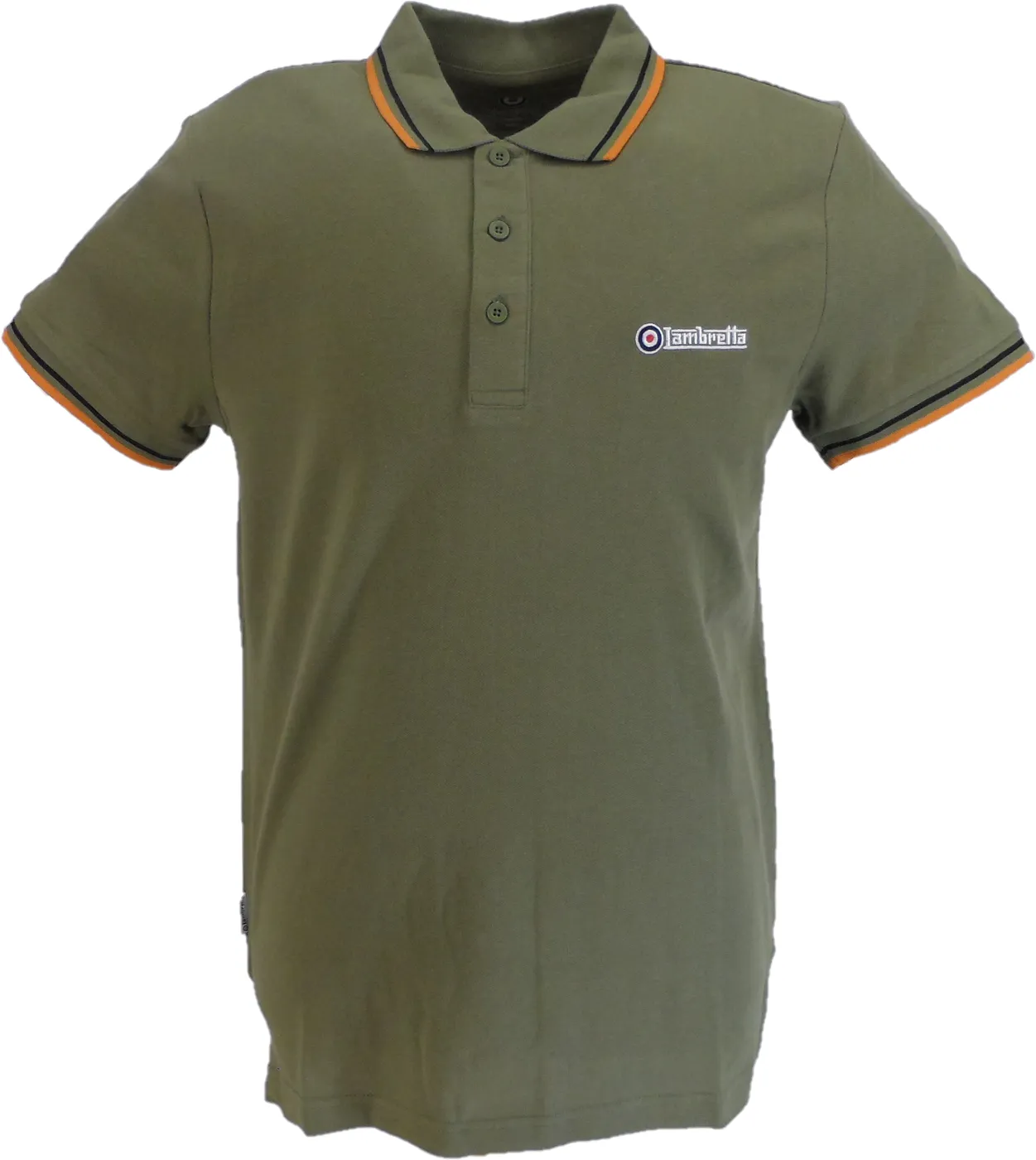 Lambretta Khaki/Black/Marmalade Retro Target Logo 100% Cotton Polo Shirts