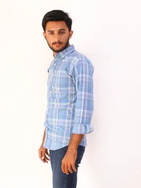 Light Blue Checks Casual Shirt For Men AZ MCS25