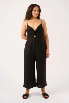 Linen Blend Twist Front Jumpsuit - Black