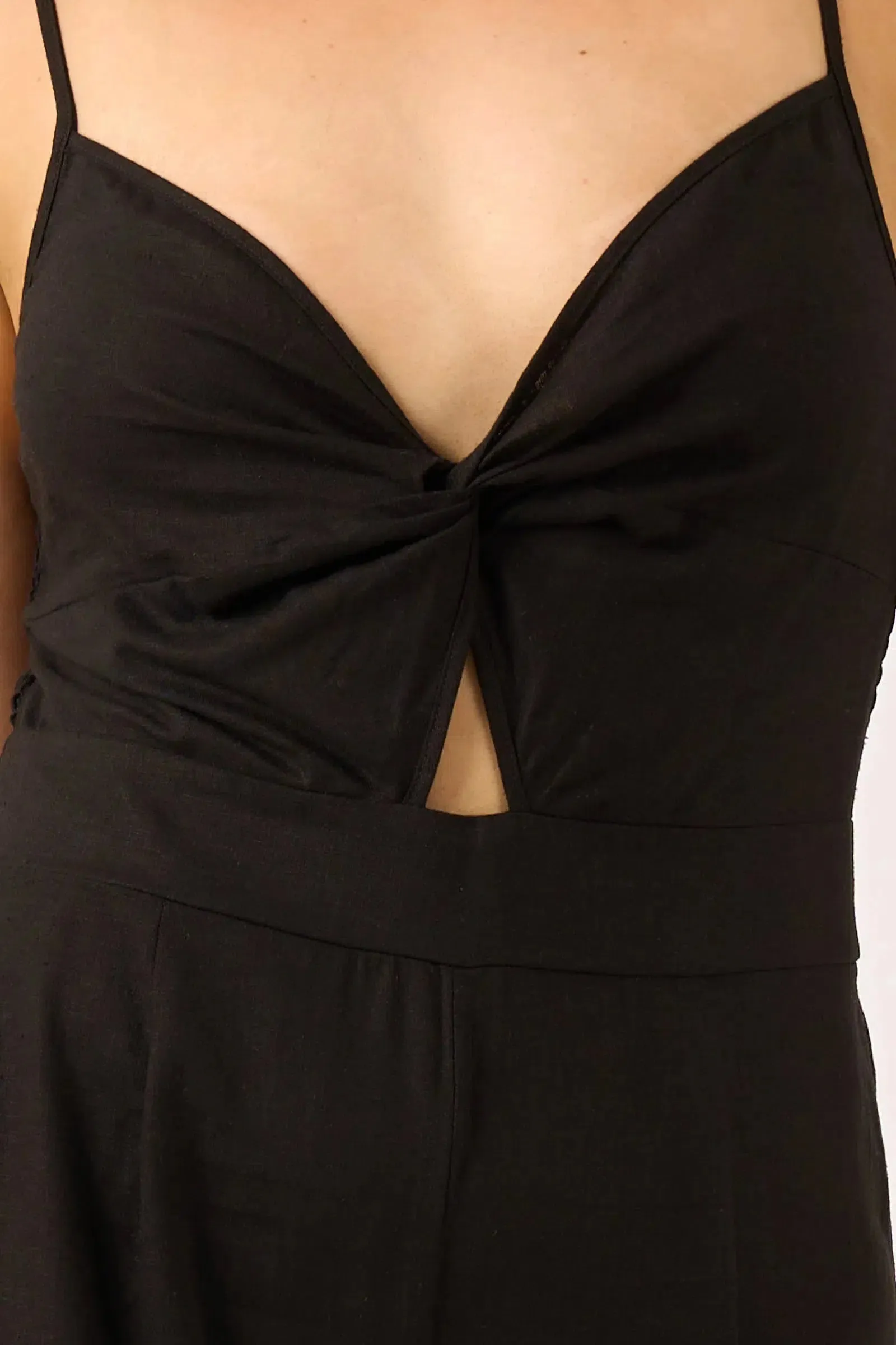Linen Blend Twist Front Jumpsuit - Black
