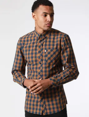 Mellor Checked Cotton Shirt with Chest Pocket In Cathay Spice Brown - Le Shark