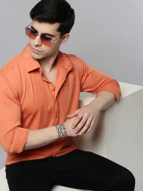 Men Coral Solid Casual Shirt