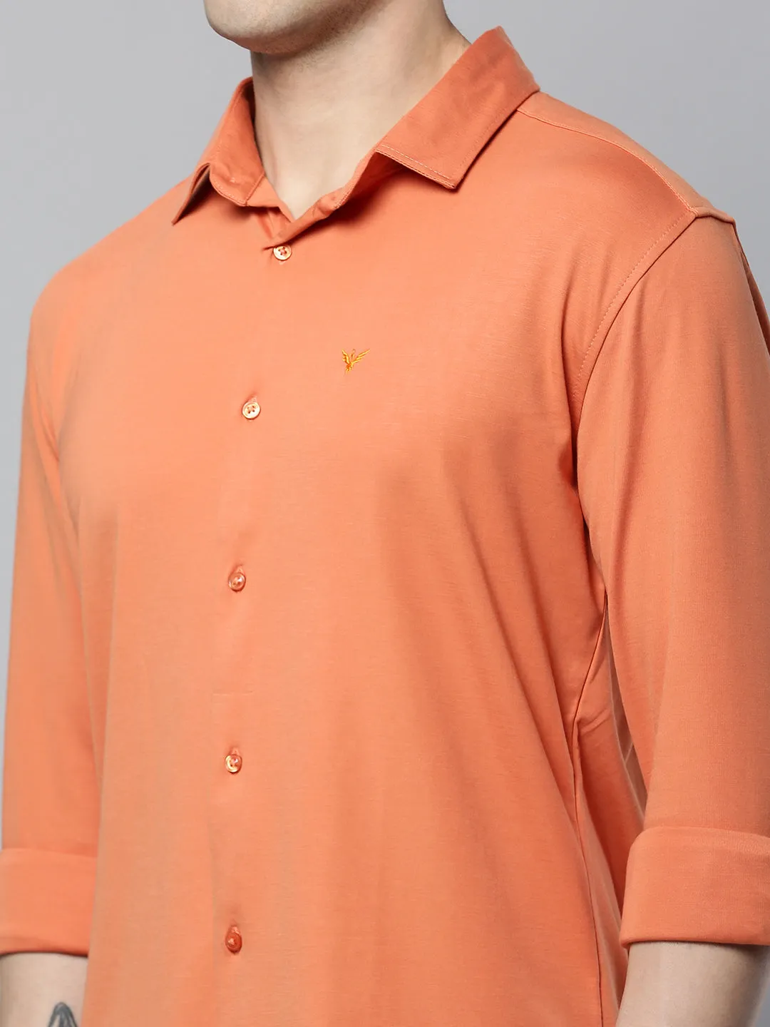 Men Coral Solid Casual Shirt