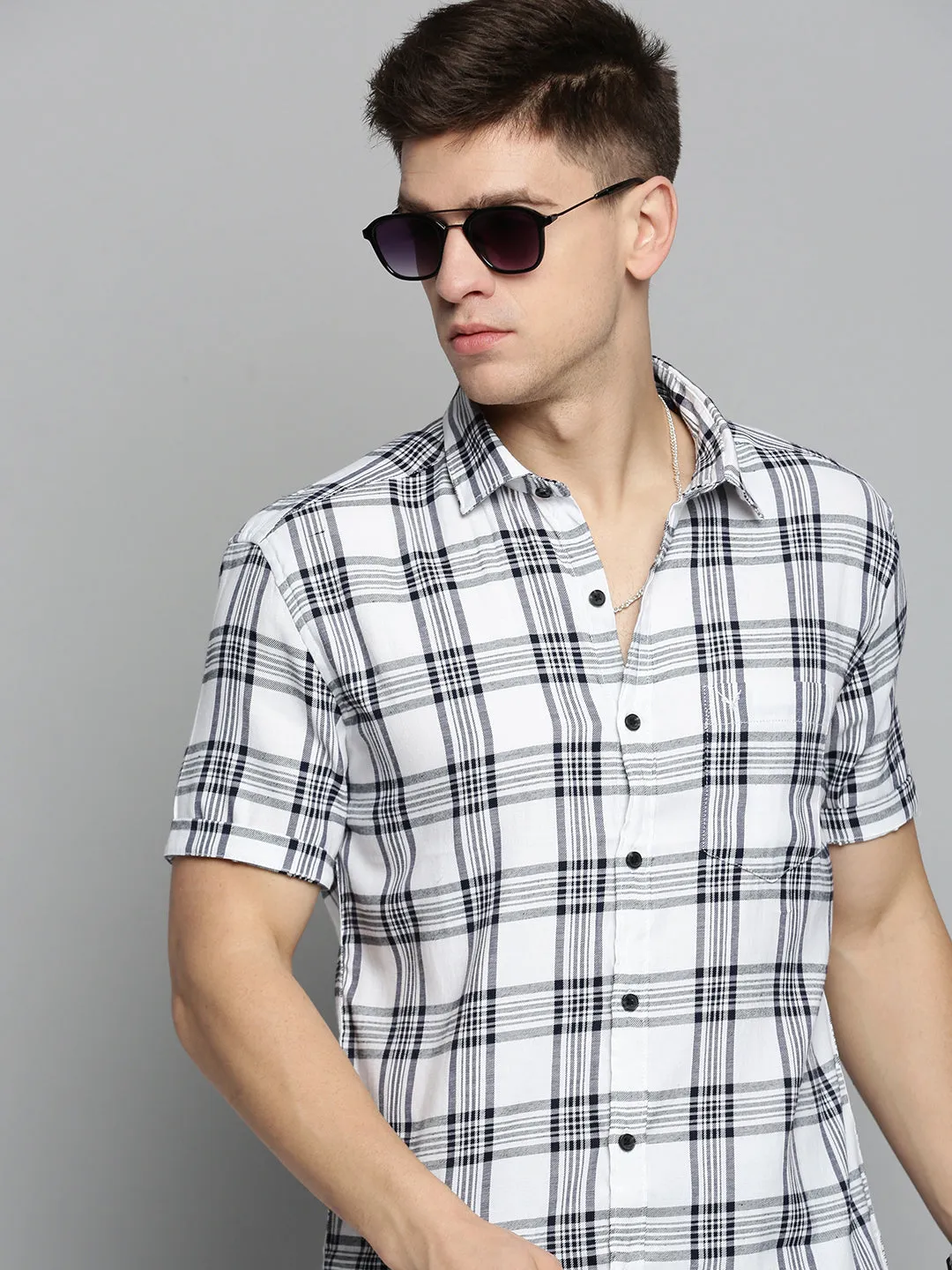 Men White Checked Casual Shirt