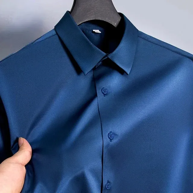Men's Satin Lycra formal  Full Sleeve shirt Teal Blue