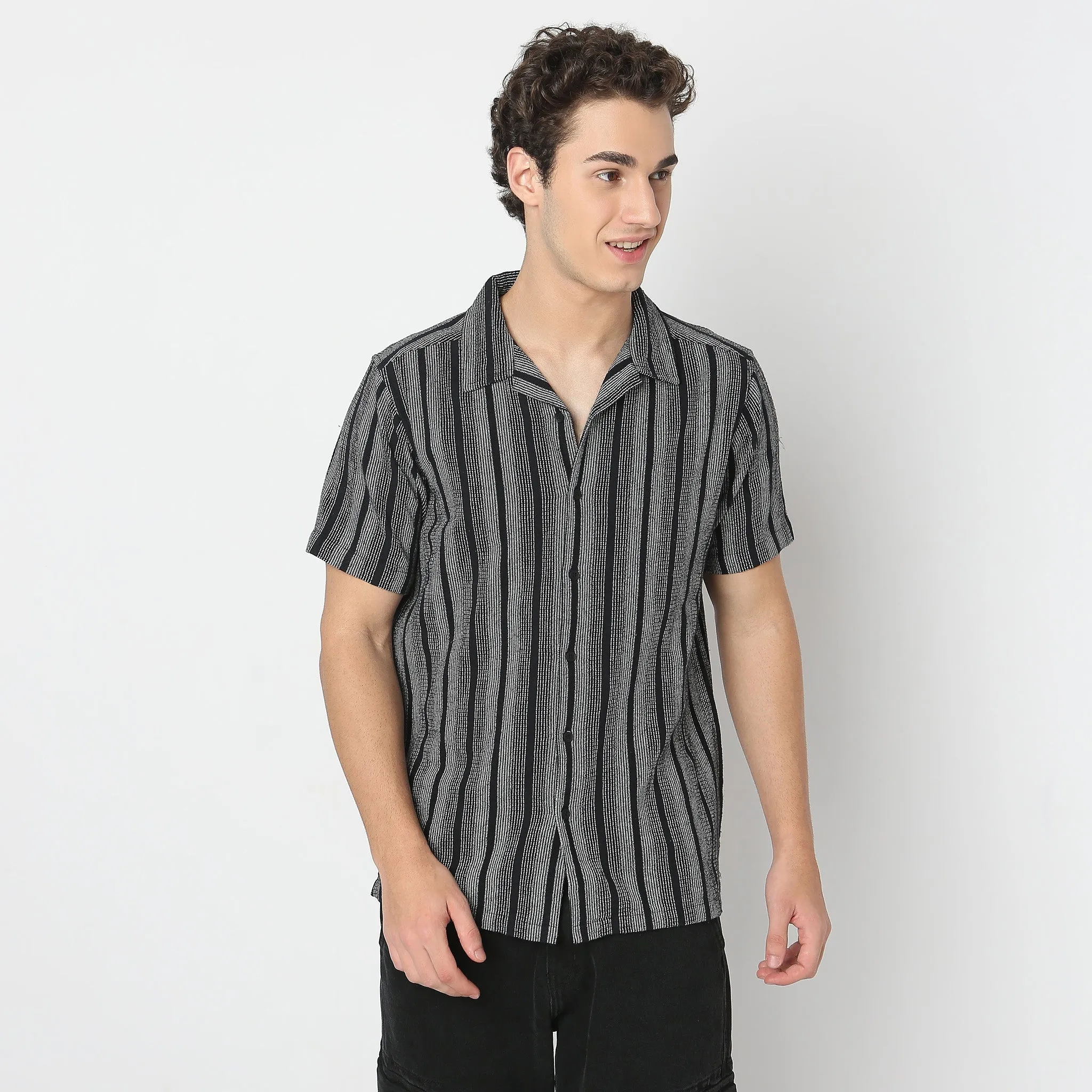 Mood™ Shirts - Raw Cotton Camp Collar Yarn Dyed Stripes - Regular Fit