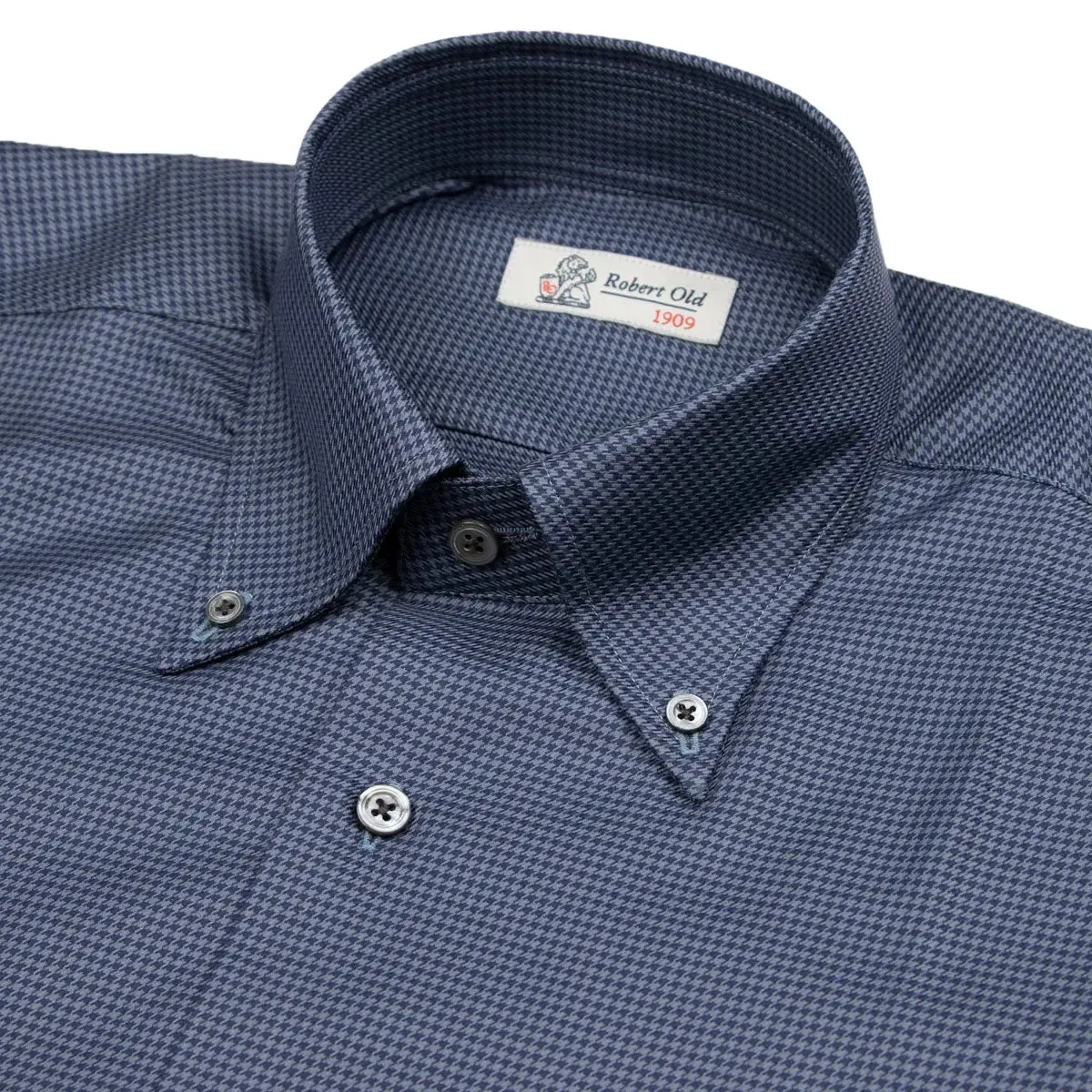Navy Dogstooth Gemma Cotton Long Sleeve Shirt