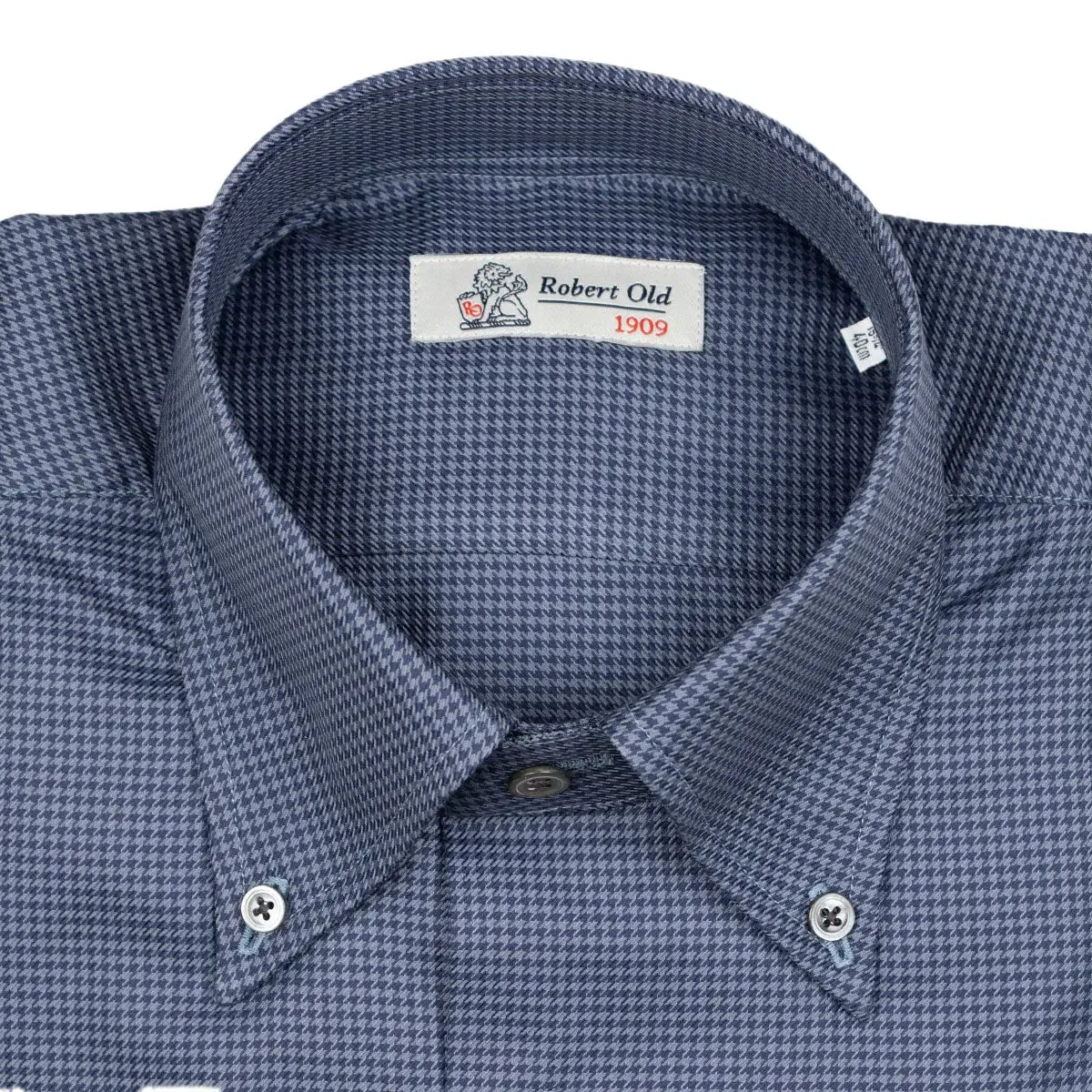 Navy Dogstooth Gemma Cotton Long Sleeve Shirt