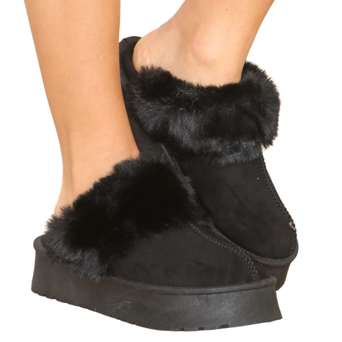 NOTCH PLATFORM  SLIPPER FAUX FUR FLUFFY SHOES