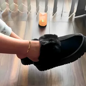 NOTCH PLATFORM  SLIPPER FAUX FUR FLUFFY SHOES