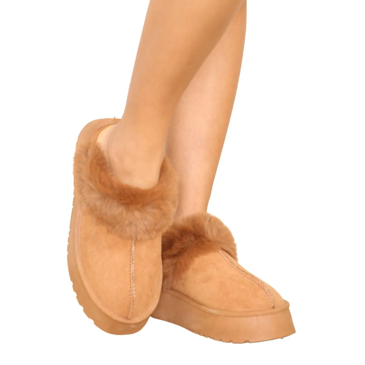 NOTCH PLATFORM  SLIPPER FAUX FUR FLUFFY SHOES