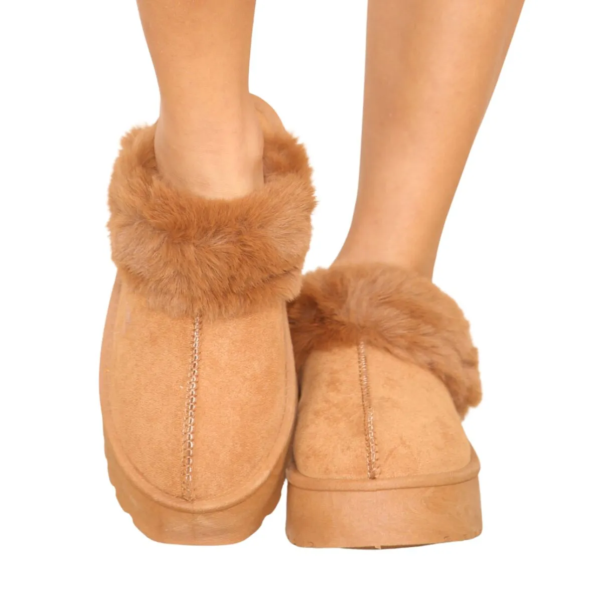 NOTCH PLATFORM  SLIPPER FAUX FUR FLUFFY SHOES